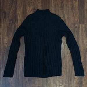 Semi-Sheer Black Ribbed Mockneck Sweater